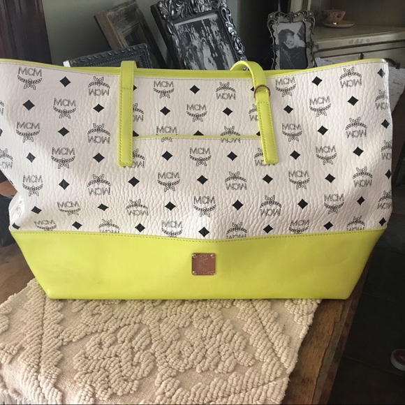 MCM Handbags - MCM Med Visetos Shopper Tote Neon Yellow Geonautic